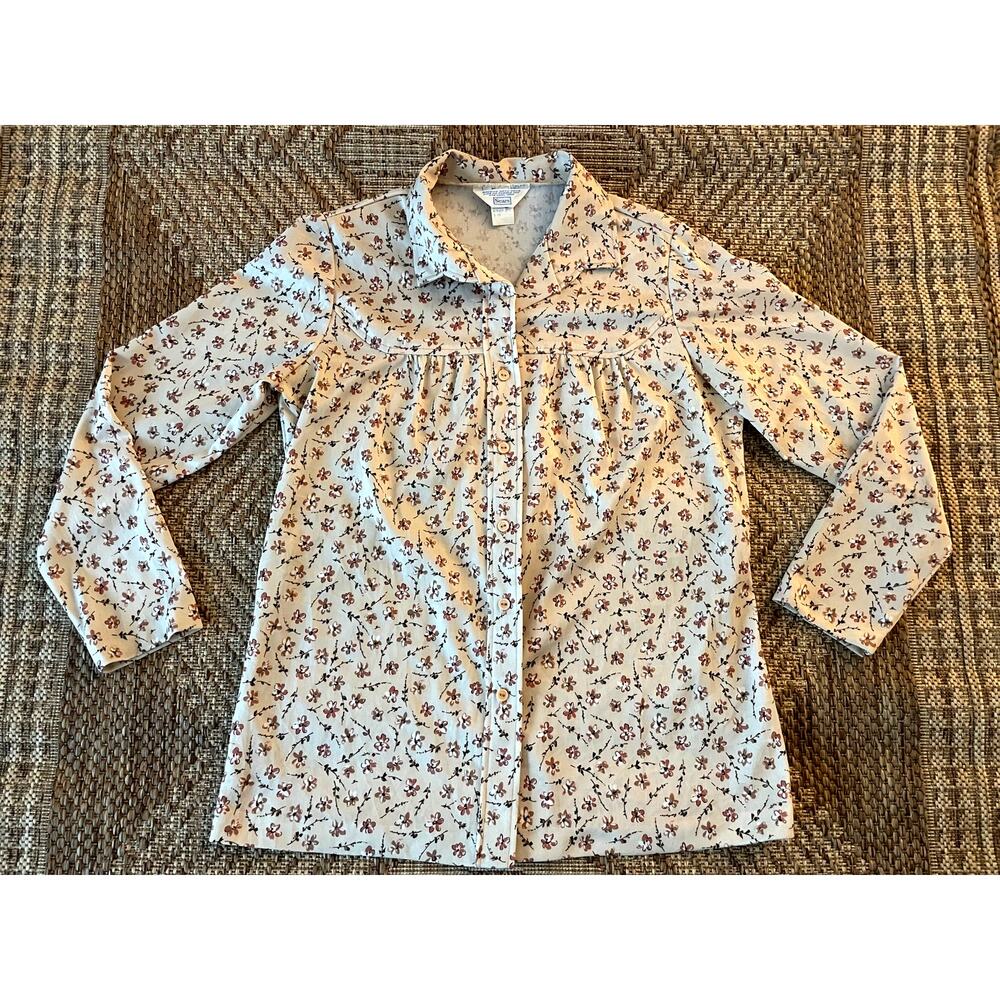 vintage Sears brown flowers long sleeve button up Blouse 70s retro size 18